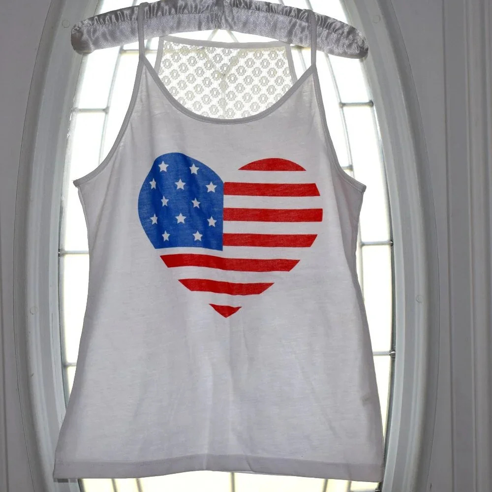 BOBBIE BROOKS Girls Tank Star Heart American Flag Mesh Size M 7/8